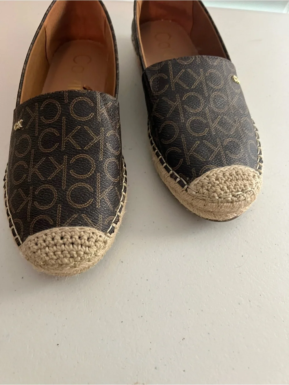Calvin Klein Brown Monogram Espadrille Slip-Ons 9M